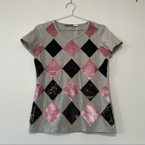 Sportmax by Maxmara t shirt sequin Argyle pattern grey - Picture 3 of 8